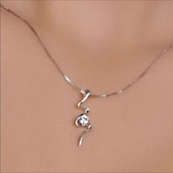 Silver Plated Clear CZ Necklace - Picture 3 of 7